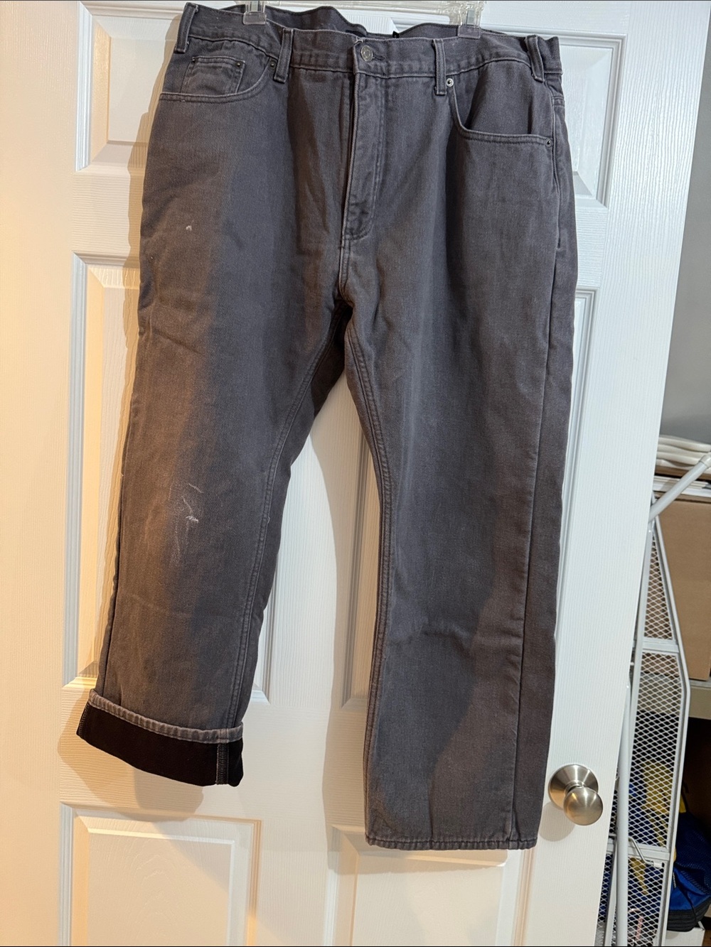 Men's Work-Style Straight Leg fleece line heavy duty Jeans - Gray